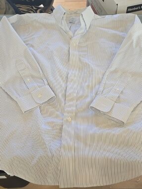 L.L. Bean Men's White Shirt with Thin Blue Pinstripes